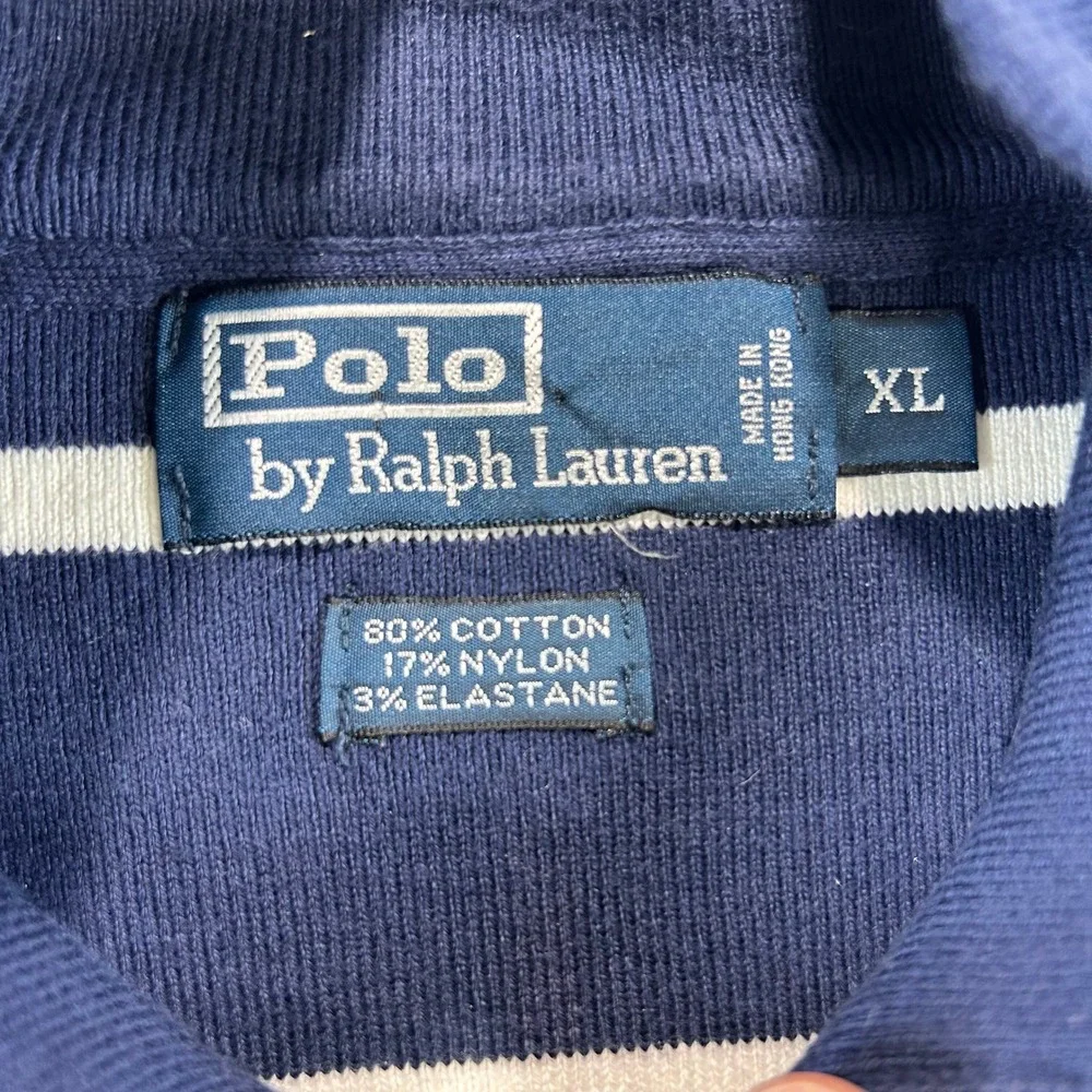 Polo Ralph Lauren Quarter Zip Pullover Mens XL Navy White Stripe Cotton Blend